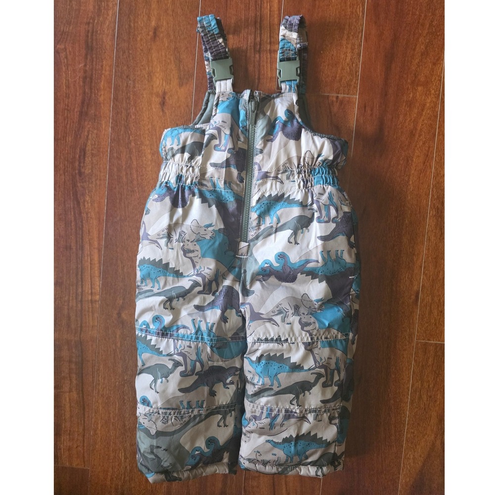 Carters Dinosaur Print Snow Bib Overalls Blue Grey Toddler 18M Winter Pants